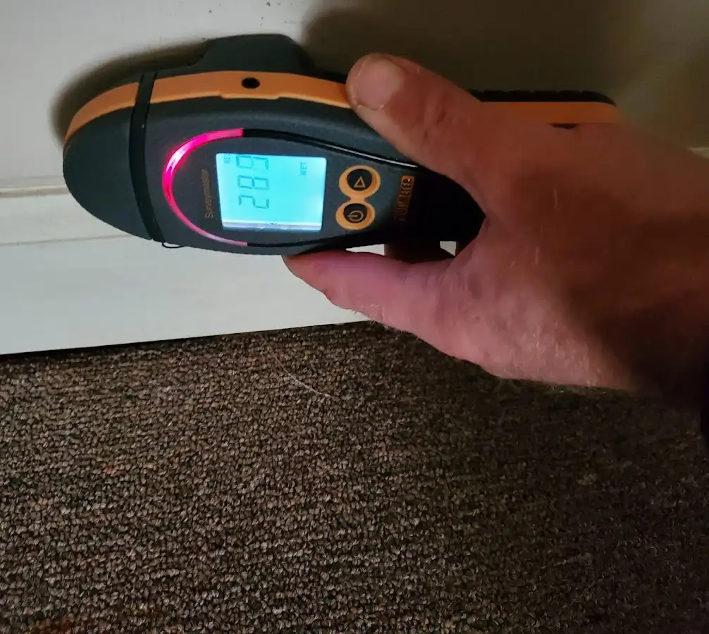 Moisture detection at baseboard during Mold Inspection & Testing in Canton